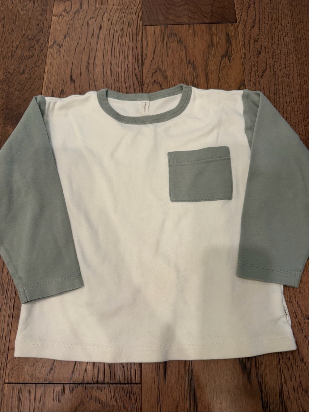 Quincy Mae Sage Green & White Long Sleeve Pocket Tee